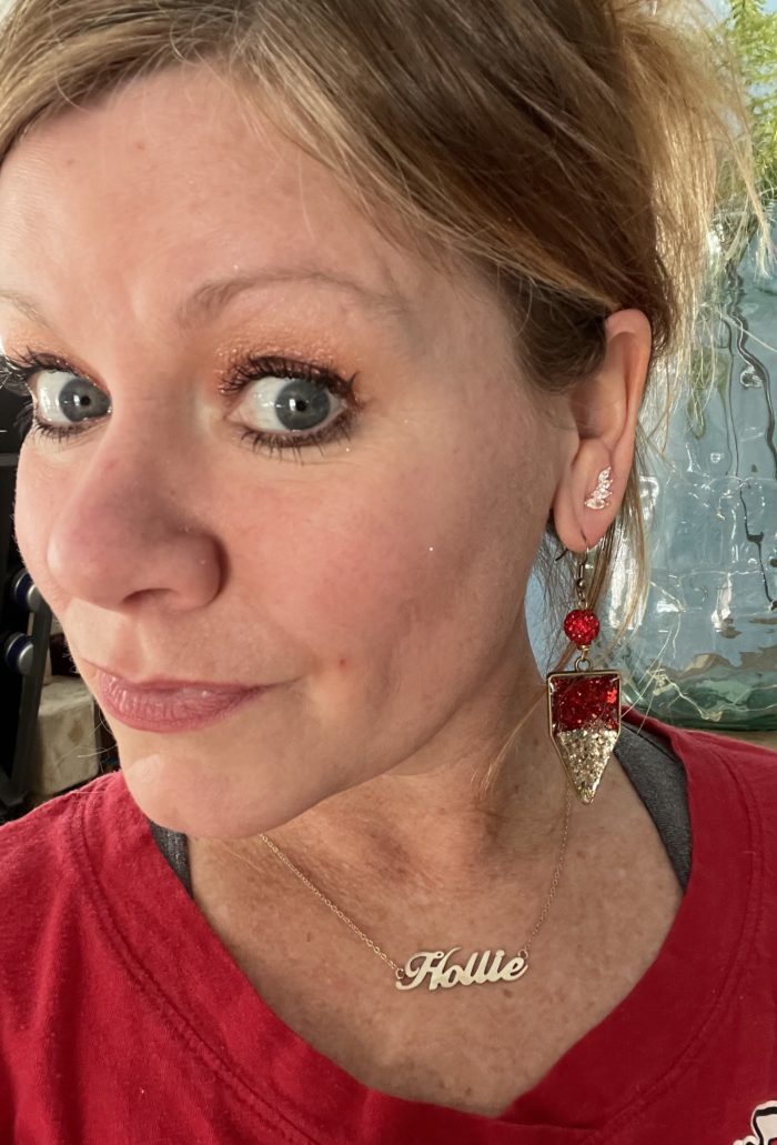 Handmade Red/Gold Resin Glitter Earrings - Image 2